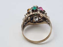 Load image into Gallery viewer, 4490: Vintage: 14ct Gold &quot;Thai Princess&quot; Multi-Gemstone Ring-Nineteen sapphires and one garnet, citrine, emerald, ruby, tiger&#39;s eye, topaz
