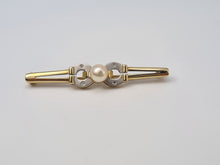 Load image into Gallery viewer, 4462: Millennium 9ct Gold Pearl &amp; Diamond Set Horseshoe Brooch - 23 years old
