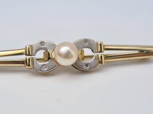 Load image into Gallery viewer, 4462: Millennium 9ct Gold Pearl &amp; Diamond Set Horseshoe Brooch - 23 years old
