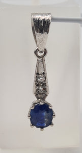 9ct White Gold large Blue Sapphire Brilliant Diamonds Pendant - superb condition