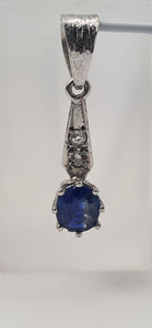 9ct White Gold large Blue Sapphire Brilliant Diamonds Pendant - superb condition