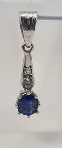 9ct White Gold large Blue Sapphire Brilliant Diamonds Pendant - superb condition