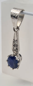 9ct White Gold large Blue Sapphire Brilliant Diamonds Pendant - superb condition