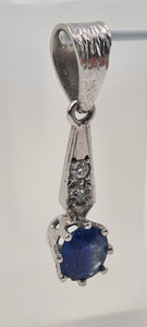 9ct White Gold large Blue Sapphire Brilliant Diamonds Pendant - superb condition