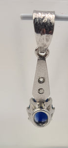 9ct White Gold large Blue Sapphire Brilliant Diamonds Pendant - superb condition