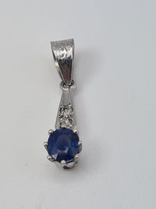 9ct White Gold large Blue Sapphire Brilliant Diamonds Pendant - superb condition