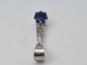 9ct White Gold large Blue Sapphire Brilliant Diamonds Pendant - superb condition