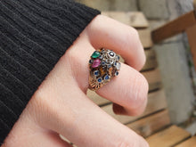 Load image into Gallery viewer, 4490: Vintage: 14ct Gold &quot;Thai Princess&quot; Multi-Gemstone Ring-Nineteen sapphires and one garnet, citrine, emerald, ruby, tiger&#39;s eye, topaz
