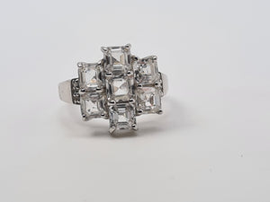 4551: Vintage: 9ct White Gold Natural Zircons Diamonds Cocktail Ring- crisp, clean, sparkling