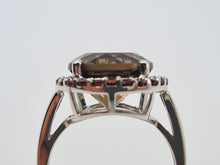 Load image into Gallery viewer, 4558:Vintage: 9ct White Gold Smokey Quartz Garnets Halo- lovely combination- nice weight
