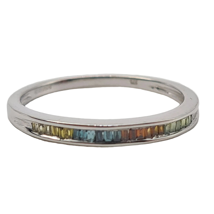 Vintage: 9ct White Gold Multi-Coloured Baguette Sapphire Half Eternity Ring