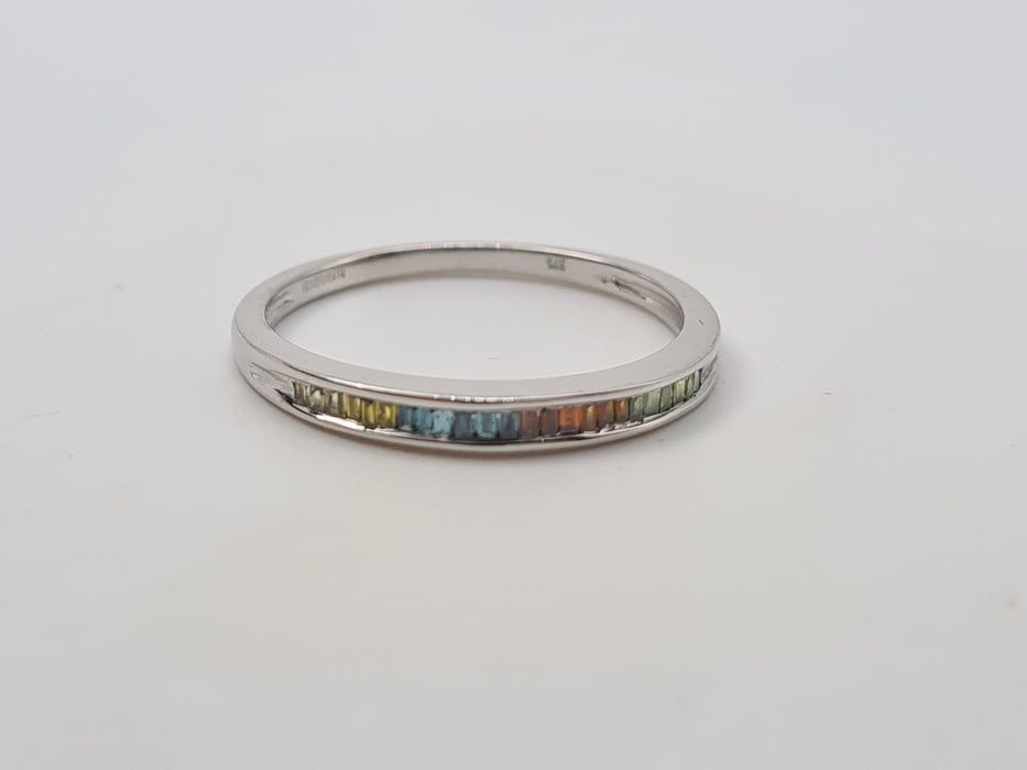 Vintage: 9ct White Gold Multi-Coloured Baguette Sapphire Half Eternity Ring