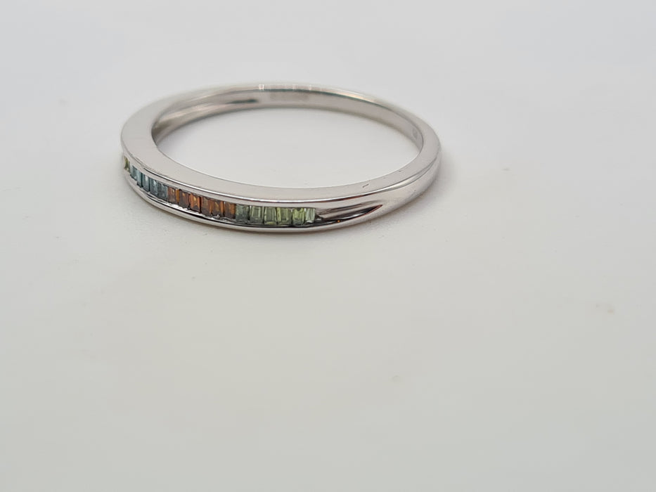 Vintage: 9ct White Gold Multi-Coloured Baguette Sapphire Half Eternity Ring
