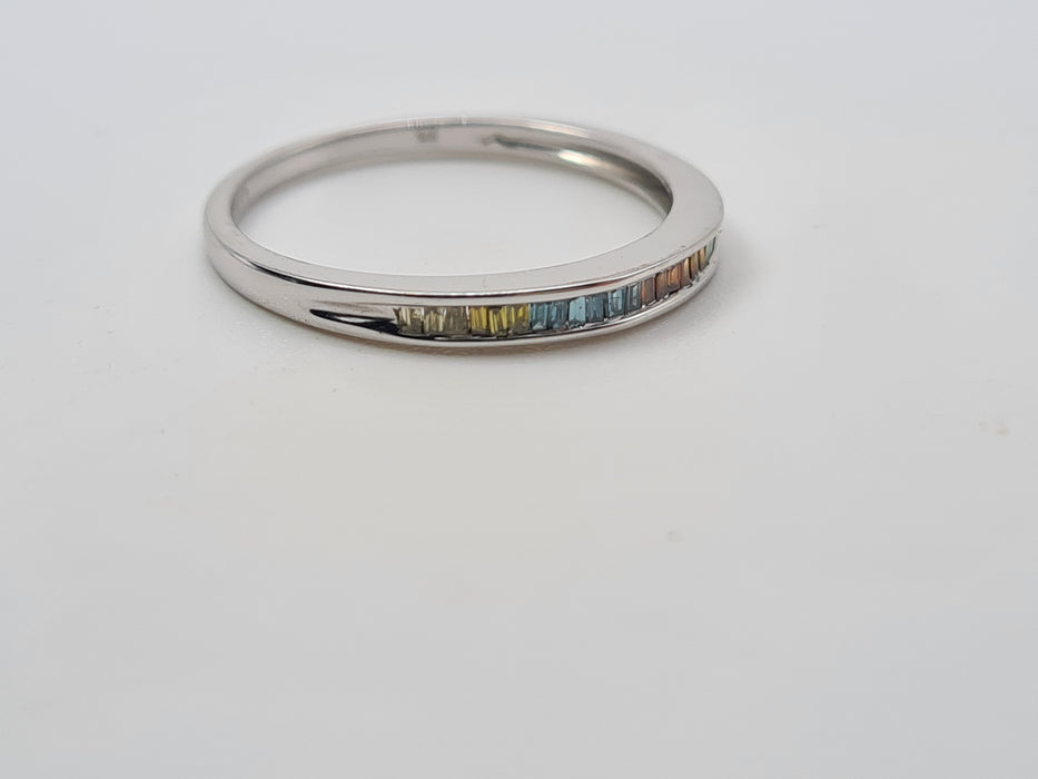 Vintage: 9ct White Gold Multi-Coloured Baguette Sapphire Half Eternity Ring