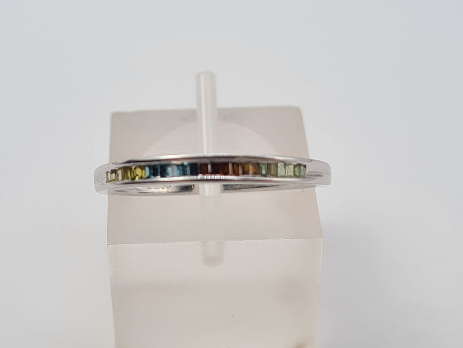 Vintage: 9ct White Gold Multi-Coloured Baguette Sapphire Half Eternity Ring