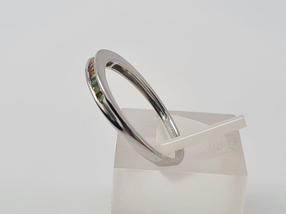 Vintage: 9ct White Gold Multi-Coloured Baguette Sapphire Half Eternity Ring
