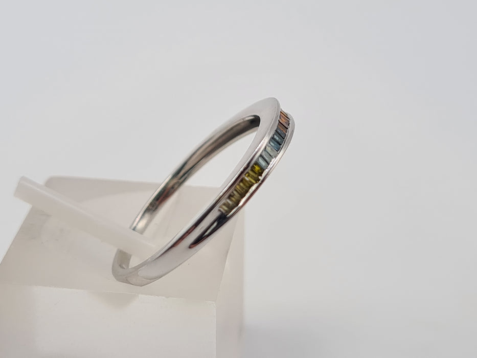 Vintage: 9ct White Gold Multi-Coloured Baguette Sapphire Half Eternity Ring