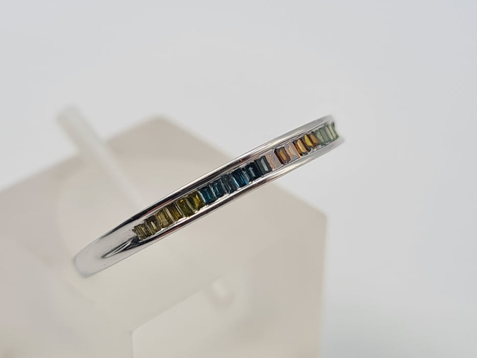 Vintage: 9ct White Gold Multi-Coloured Baguette Sapphire Half Eternity Ring