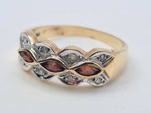 Load image into Gallery viewer, 4658: Vintage; 9ct Gold Geometric Set Garnets Round Cut Diamonds Dress ring- lovely symmetry ,nice weight
