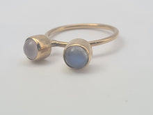 Load image into Gallery viewer, 4676: Antique: 9ct Gold Arts &amp; Crafts Moonstones Ring- rare find
