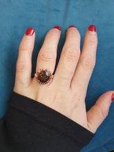 Load image into Gallery viewer, 4558:Vintage: 9ct White Gold Smokey Quartz Garnets Halo- lovely combination- nice weight
