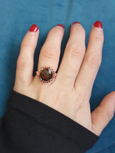 Load image into Gallery viewer, 4558:Vintage: 9ct White Gold Smokey Quartz Garnets Halo- lovely combination- nice weight
