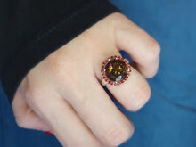 Load image into Gallery viewer, 4558:Vintage: 9ct White Gold Smokey Quartz Garnets Halo- lovely combination- nice weight
