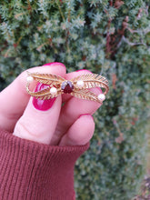 Load image into Gallery viewer, 4459: Vintage: 9ct Gold &quot;Bow Brooch&quot; Garnets Seed Pearls - lovely symmetry
