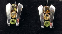 Load image into Gallery viewer, 4762: Vintage: 9ct White Gold Multi-Gemstone Stud Earrings- Peridot, Topaz &amp; Andalusite- rare
