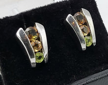 Load image into Gallery viewer, 4762: Vintage: 9ct White Gold Multi-Gemstone Stud Earrings- Peridot, Topaz &amp; Andalusite- rare
