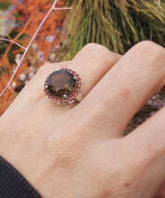 Load image into Gallery viewer, 4558:Vintage: 9ct White Gold Smokey Quartz Garnets Halo- lovely combination- nice weight
