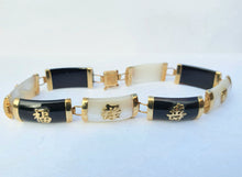 Load image into Gallery viewer, 4913: Vintage: 9ct Gold Black Onyx Mother of Pearl Link Bracelet (18.5cm) - fine gold detail
