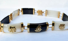 Load image into Gallery viewer, 4913: Vintage: 9ct Gold Black Onyx Mother of Pearl Link Bracelet (18.5cm) - fine gold detail
