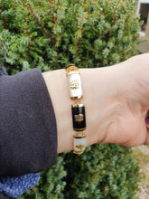 Load image into Gallery viewer, 4913: Vintage: 9ct Gold Black Onyx Mother of Pearl Link Bracelet (18.5cm) - fine gold detail
