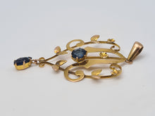 Load image into Gallery viewer, 4823: Vintage &amp; Old 9ct Gold Synthetic Blue Sapphires Lavaliere pendant- lovely symmetry
