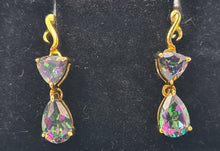 Load image into Gallery viewer, 4968: Vintage: 9ct Gold Caribbean Topaz Drop Stud Earrings- petite colour changers
