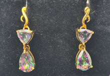 Load image into Gallery viewer, 4968: Vintage: 9ct Gold Caribbean Topaz Drop Stud Earrings- petite colour changers
