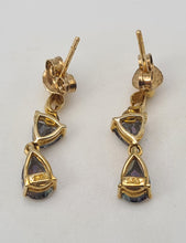 Load image into Gallery viewer, 4968: Vintage: 9ct Gold Caribbean Topaz Drop Stud Earrings- petite colour changers
