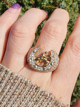 Load image into Gallery viewer, 6009:Vintage 9ct Gold Simulated Diamonds Lucky  Horseshoe Statement Ring - Huge
