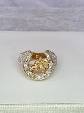 Load image into Gallery viewer, 6009:Vintage 9ct Gold Simulated Diamonds Lucky  Horseshoe Statement Ring - Huge
