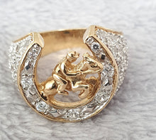 Load image into Gallery viewer, 6009:Vintage 9ct Gold Simulated Diamonds Lucky  Horseshoe Statement Ring - Huge
