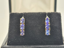 Load image into Gallery viewer, 4987: Vintage: 14ct Gold Tanzanites Trilogy Diamonds Earrings- exquisite eye catchers
