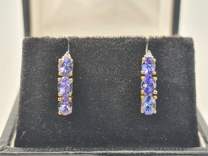 4987: Vintage: 14ct Gold Tanzanites Trilogy Diamonds Earrings- exquisite eye catchers