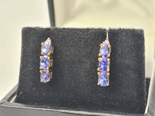 Load image into Gallery viewer, 4987: Vintage: 14ct Gold Tanzanites Trilogy Diamonds Earrings- exquisite eye catchers
