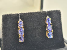 Load image into Gallery viewer, 4987: Vintage: 14ct Gold Tanzanites Trilogy Diamonds Earrings- exquisite eye catchers
