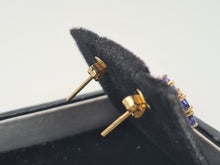 Load image into Gallery viewer, 4987: Vintage: 14ct Gold Tanzanites Trilogy Diamonds Earrings- exquisite eye catchers
