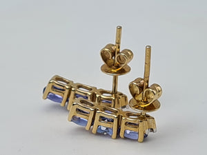 4987: Vintage: 14ct Gold Tanzanites Trilogy Diamonds Earrings- exquisite eye catchers