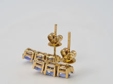 Load image into Gallery viewer, 4987: Vintage: 14ct Gold Tanzanites Trilogy Diamonds Earrings- exquisite eye catchers
