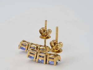 4987: Vintage: 14ct Gold Tanzanites Trilogy Diamonds Earrings- exquisite eye catchers