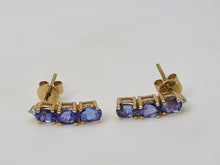 Load image into Gallery viewer, 4987: Vintage: 14ct Gold Tanzanites Trilogy Diamonds Earrings- exquisite eye catchers
